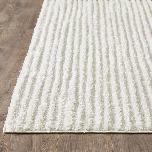 Vemoa Altomarze Cream 3 ft. 3 in. x 5 ft. 3 in. Stripe Polyester Area Rug