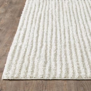 Vemoa Altomarze Cream 9 ft. 10 in. x 12 ft. 10 in. Stripe Polyester Area Rug