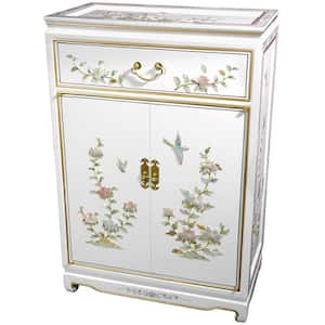 Oriental Furniture Black Lacquer Birds and Flowers Shoe Cabinet