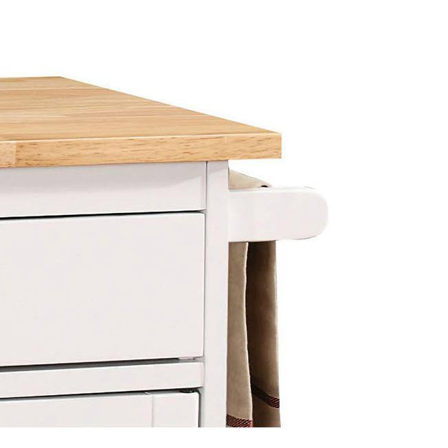Charming Cottage-Style Natural & White Kitchen Cart with Wine Storage