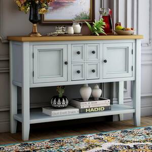46 in. Lime White Rectangle Wood Console Sofa Table Buffet Sideboard with 4-Storage Drawers 2-Cabinets and Shelf