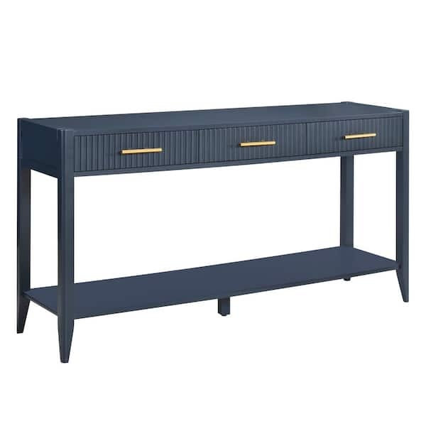 Polibi 60 in. Navy Blue Rectangle Wood Console Table with Vertical ...