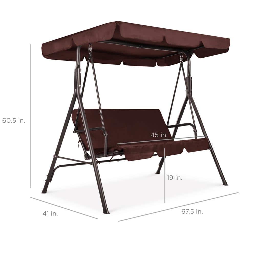 Brown Steel 2-Person Outdoor Convertible Canopy Swing Glider