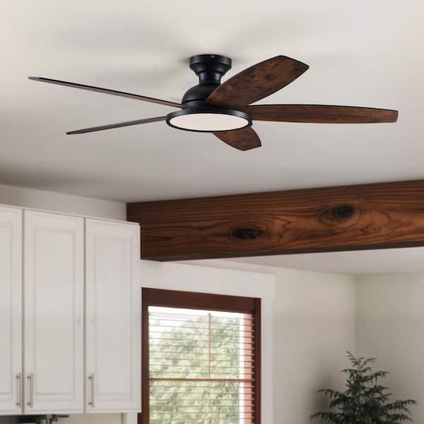 52 in. Indoor Black Dark Walnut Low Profile Flush Mount Standard Ceiling Fan with 3CCT LED Integrated Light and Remote