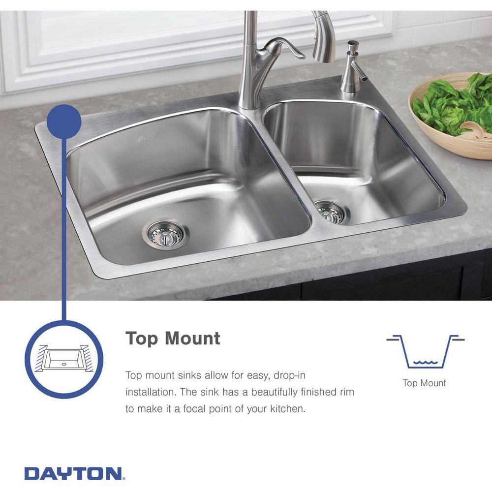 Dayton 33" Stainless Steel Double Bowl Drop-In Sink