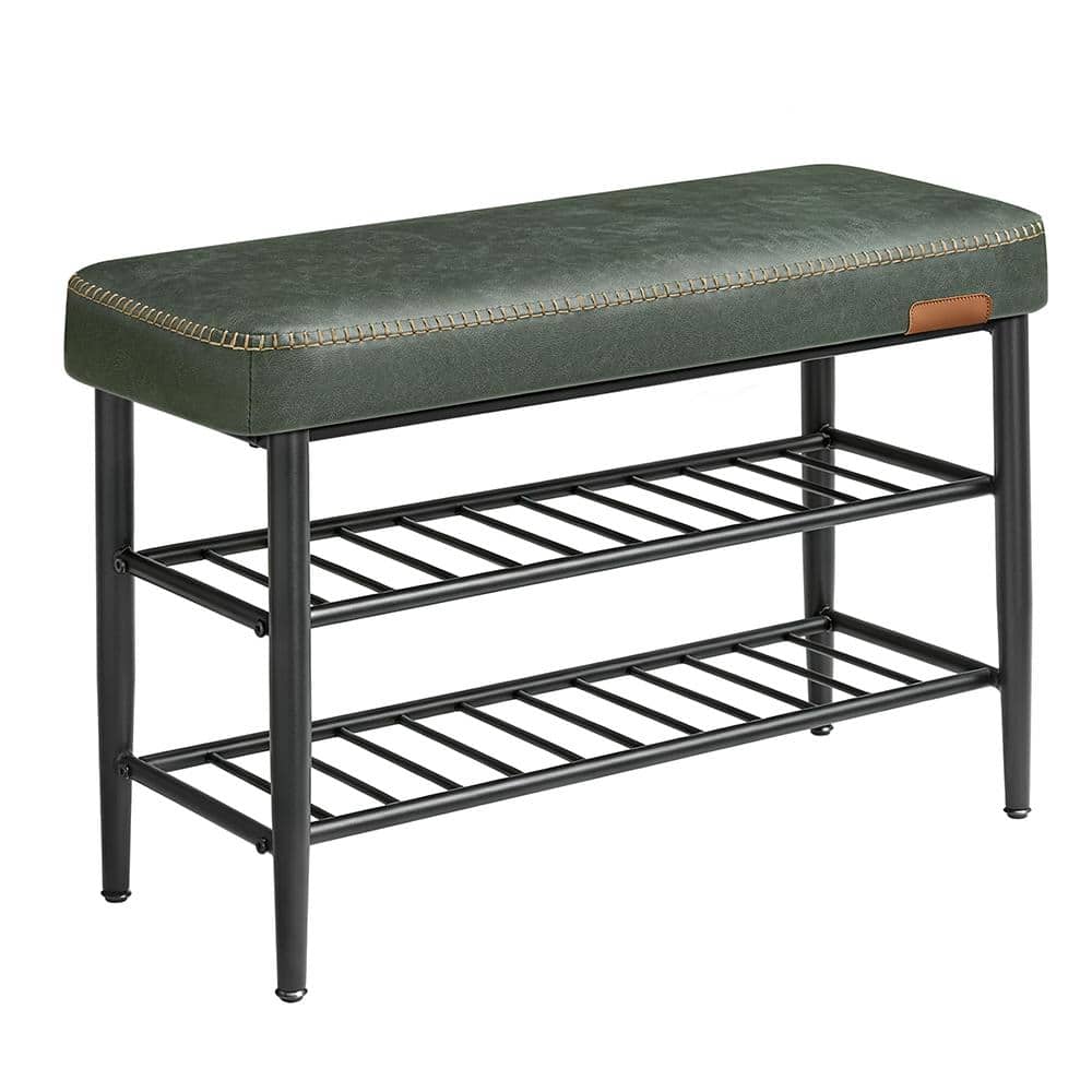 6-Pair Forest Green 3 Tier Metal Shoe Storage Bench with Cushion