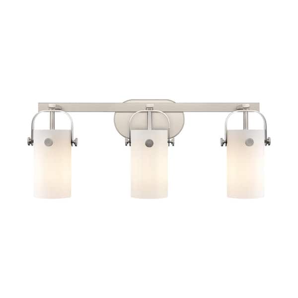 Innovations Pilaster II Cylinder 24.88 in. 3-Light Satin Nickel Vanity Light with Glass Shade