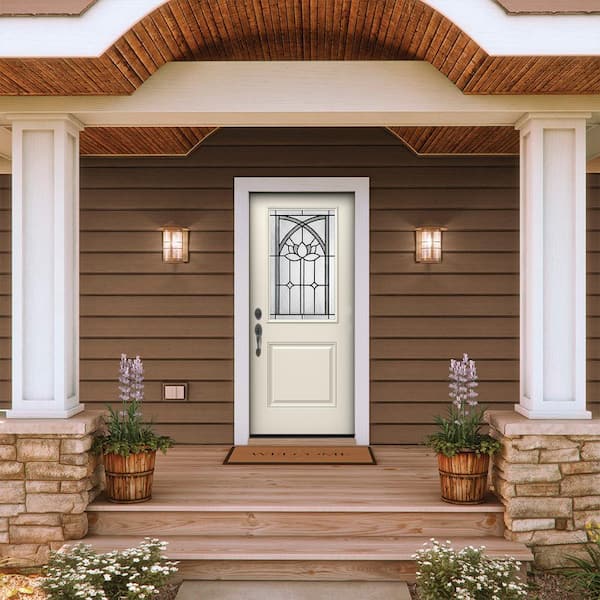 36 in. x 80 in. Right-Hand 1/2 Lite Ardsley Decorative Glass Primed Fiberglass Prehung Front Door
