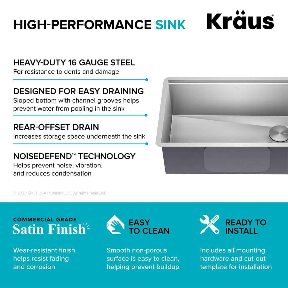 Kore 30-Inch Stainless Steel Undermount Single Bowl Kitchen Sink