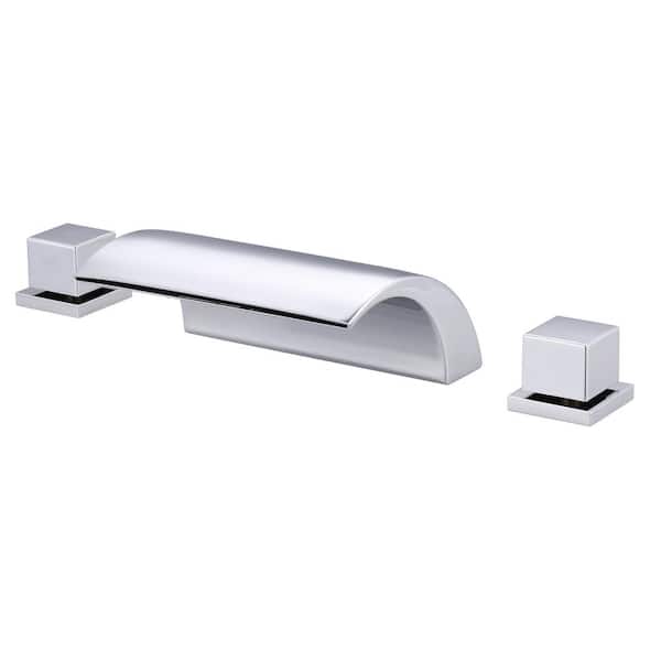 WOWOW Waterfall 2-Handle Deck Mounted Roman Tub Faucet 3 Hole, Bathtub Shower Faucet with Dual Handle in Polished Chrome