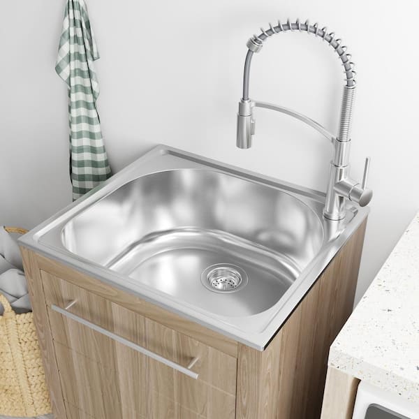 Kyle 24 in Laundry Cabinet with Faucet and Stainless Steel Sink