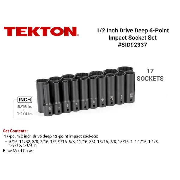 1/2 in. Drive Deep 12-Point Impact Socket Set, (17-Piece) (5/16 - 1-1/4 in.)