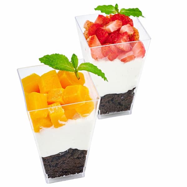 3 fl. oz. Clear Square Mini Plastic Dessert Cups with Tasting Spoons Set of 200 Dessert Sets
