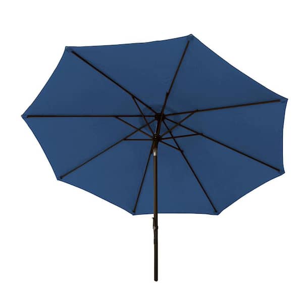 BLISS HAMMOCKS 9 ft. Market Patio Umbrella with Aluminum Pole, 8 Metal Ribs, Push Button Tilt and Smooth Action Crank in Blue