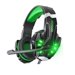 Green Wired Gaming Noise Cancelling Over the Ear Headphones