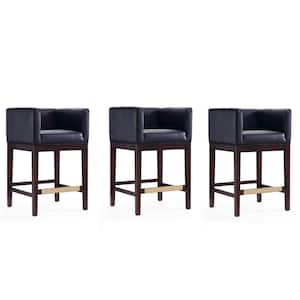 Kingsley 34 in. Black and Dark Walnut Low Back Beech Wood Counter Height Bar Stool (Set of 3)