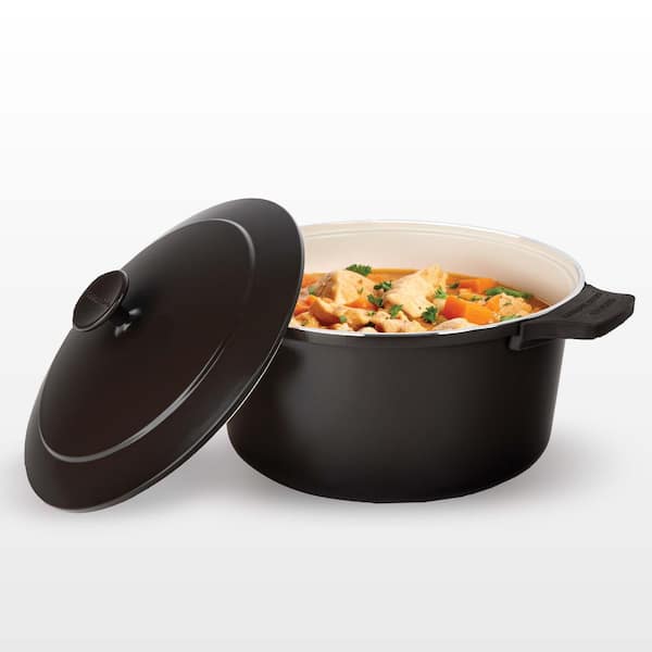 5 qt. Round Aluminum Ceramic Coating Nonstick Dutch Oven in Dark Roast with Silicone Handle Covers
