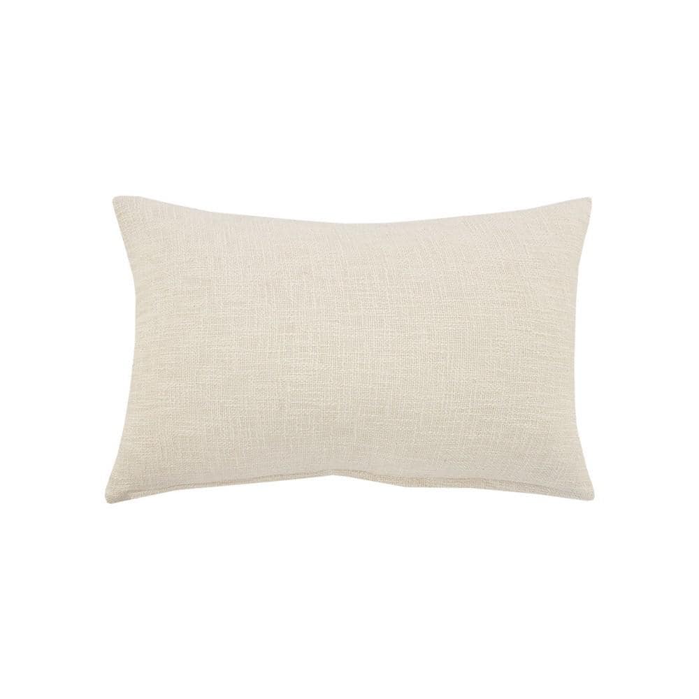 Off-White and Navy Blue Embroidered Rectangular Lumbar Pillow