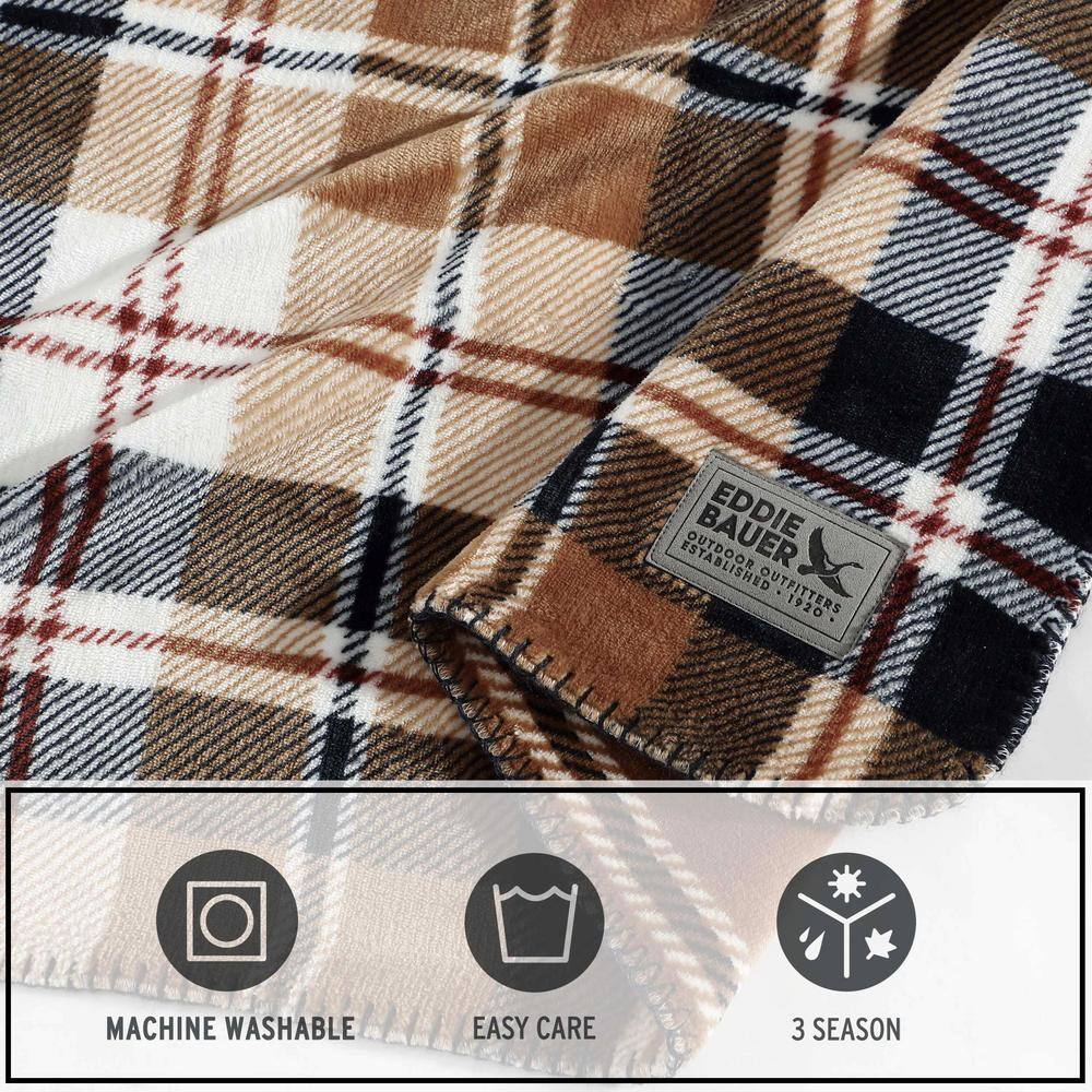 Twin Beige Fleece Reversible Plaid Blanket