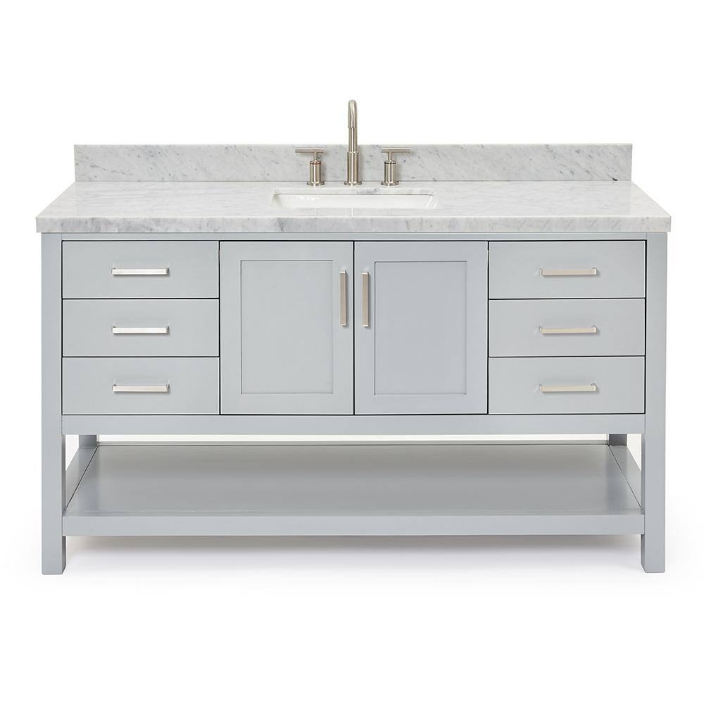 Magnolia 61" Gray Freestanding Double Basin Vanity with Carrara White Top