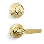 Polished Brass Entry Lock Set Lever Handle and Deadbolt Keyed Alike SC1 Keyway 4 Total Keys, Keyed Alike