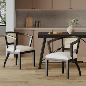 Danmore Black, Natural Brown, and Cream Fabric and Cane Dining Chairs (Set of 2)