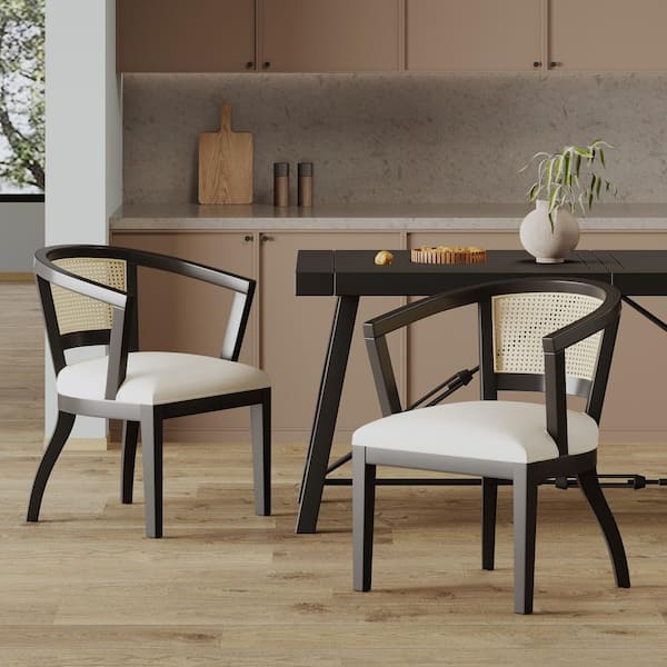 Noble House Danmore Black, Natural Brown, and Cream Fabric and Cane Dining Chairs (Set of 2)