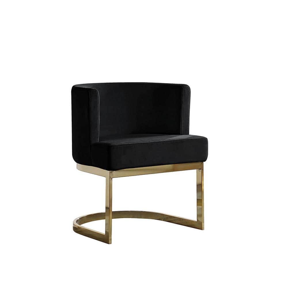 Black Velvet Barrel Chair with Gold Chrome Base