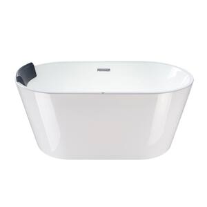 59 in. L X 30 in. White Acrylic Freestanding Flatbottom Air Bubble Bathtub in White/Polished Chrome