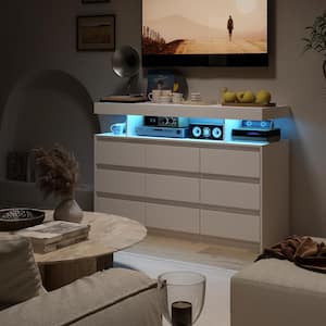 47.2 in. W x 32.3 in. H White TV Stand Entertainment Center Fits TV's up to 50 in. with 9-Drawers Light and Open Storage