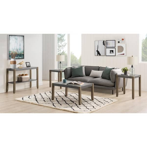 Alaterre Furniture Newport 4-Piece Concrete and Wood Living Room Set, Rectangle Coffee Table, 2-End Tables and Console Table, Light Amber