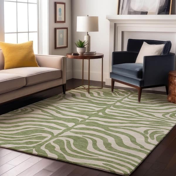 Mayfield Premium Machine Washable Abstract AMF1042 Aloe 8 ft. x 10 ft. Area Rug