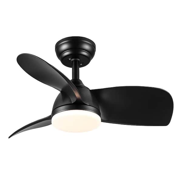 Modern 28 in. Indoor Black Ceiling Fan with Integrated LED Light Kit and Remote Control Included