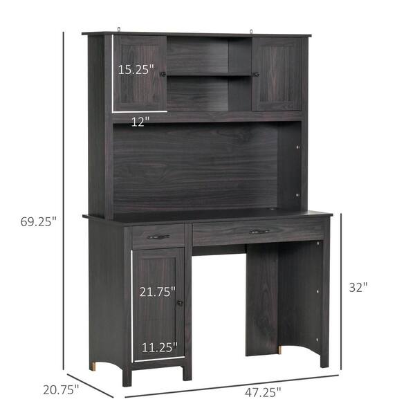 Small black desk store with hutch