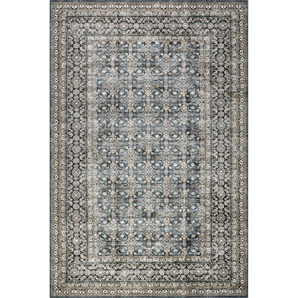nuLOOM Kenia Medallion Spill Proof Washable Slate Blue 8 ft. x 10