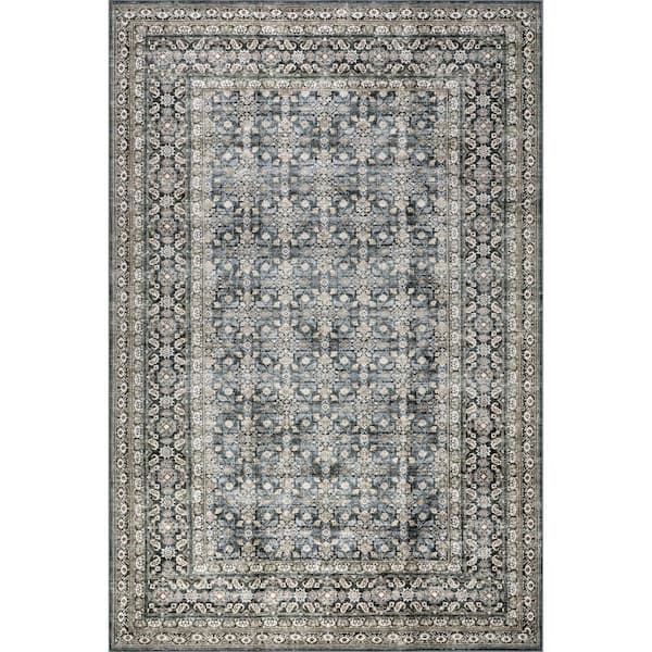 Kenia Medallion Spill Proof Washable Slate Blue 9 ft. x 12 ft. Indoor Area Rug