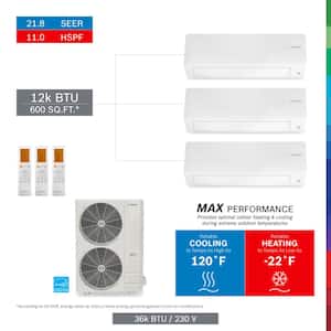 Gen 3 Max Performance PRO PACK 3-Zone 36,000 BTU 3 Ton Ductless Mini Split Air Conditioner with Heat Pump 230-Volt