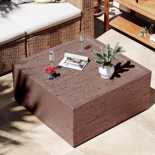 28 in. Outdoor Square Magnesium Oxide Coffee Table in Rust Red