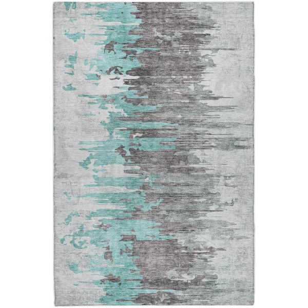 Dream Shag Premium Machine Washable Abstract ADS704 Teal 3 ft. x 5 ft. Area Rug