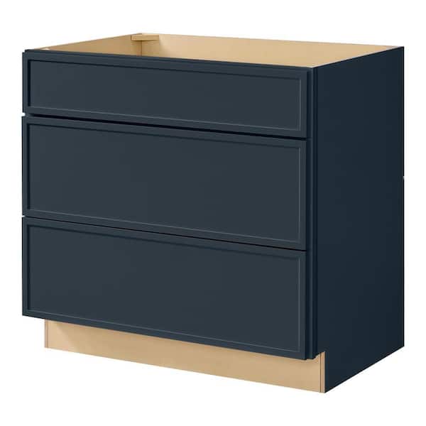 Leyton 36 in. W x 24 in. D x 34.5 in. H Ready to Assemble Plywood Slim Shaker Cooktop Base Kitchen Cabinet in Ink Blue