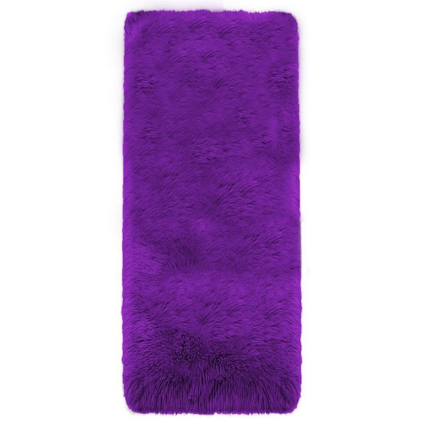 Purple 2 ft. x 5 ft. Cozy Fluffy Rugs Runner Sheepskin Faux Fur Area Rug
