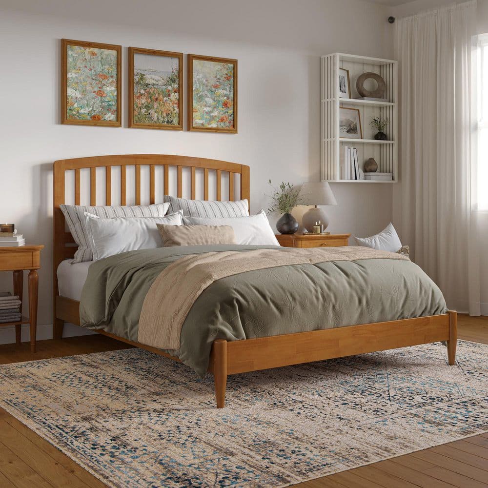 Quincy Light Toffee Queen Wood Platform Bed with Slats