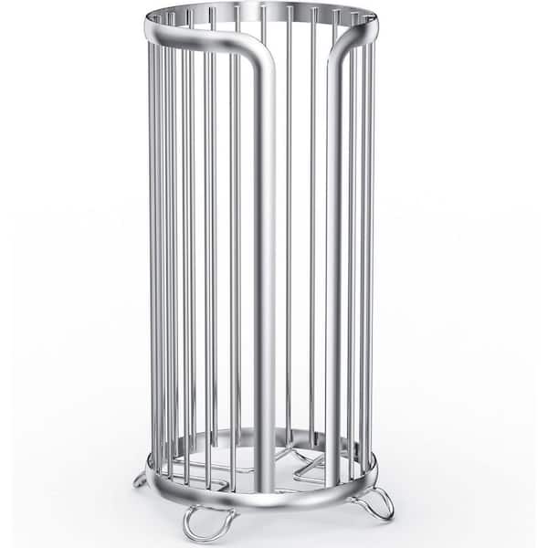 3-Roll Minimalistic Freestanding in Silver Toilet Paper Holder Stand, Reserve Mega Rolls