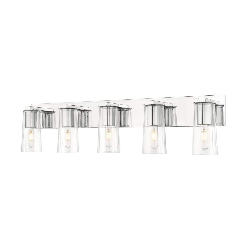 Titus 40 in. 5-Light Chrome Vanity-Light with Clear Glass Shade