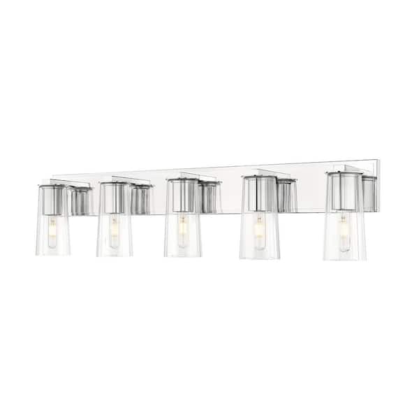 Unbranded Titus 40 in. 5-Light Chrome Vanity-Light with Clear Glass Shade