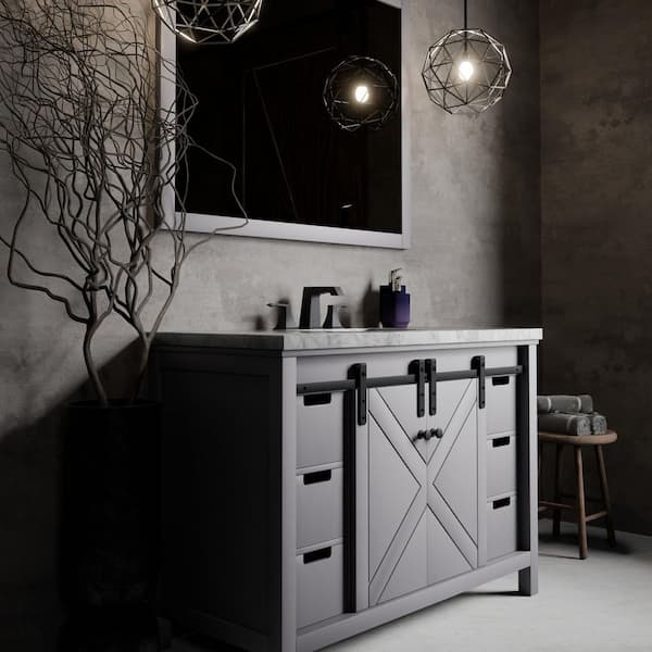 Marsyas 48 in W x 22 in D Dark Grey Bath Vanity, Carrara Marble Countertop and 44 in Mirror