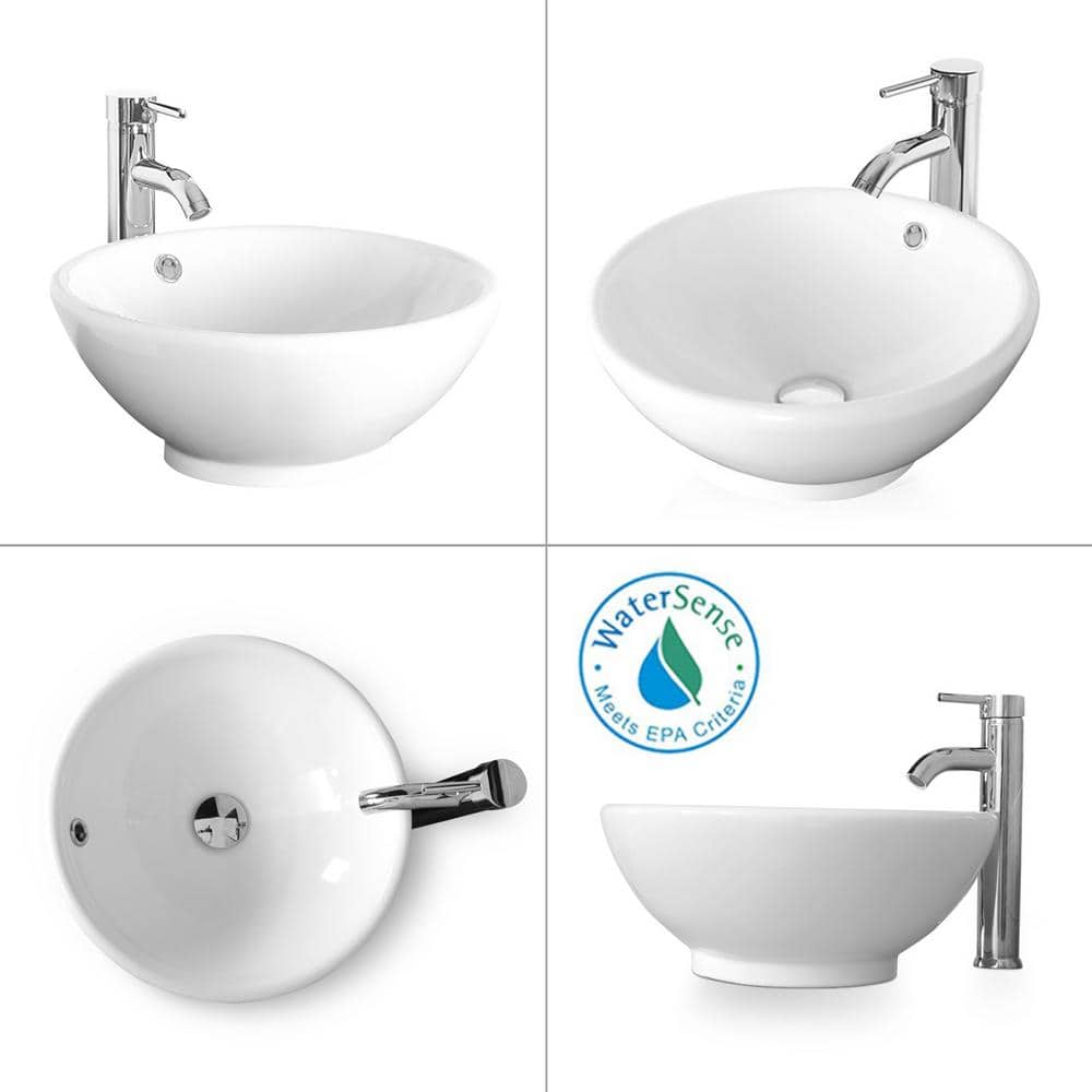 24'' White MDF Freestanding Bathroom Vanity with Ceramic Vessel Sink