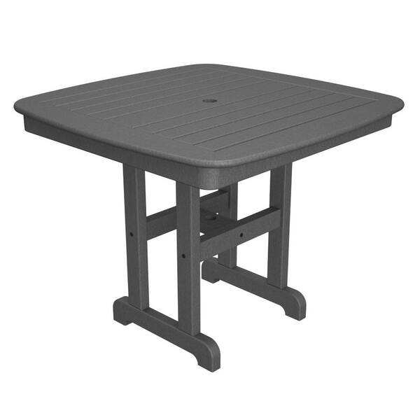 POLYWOOD Nautical 37 in. Slate Grey Plastic Outdoor Patio Dining Table