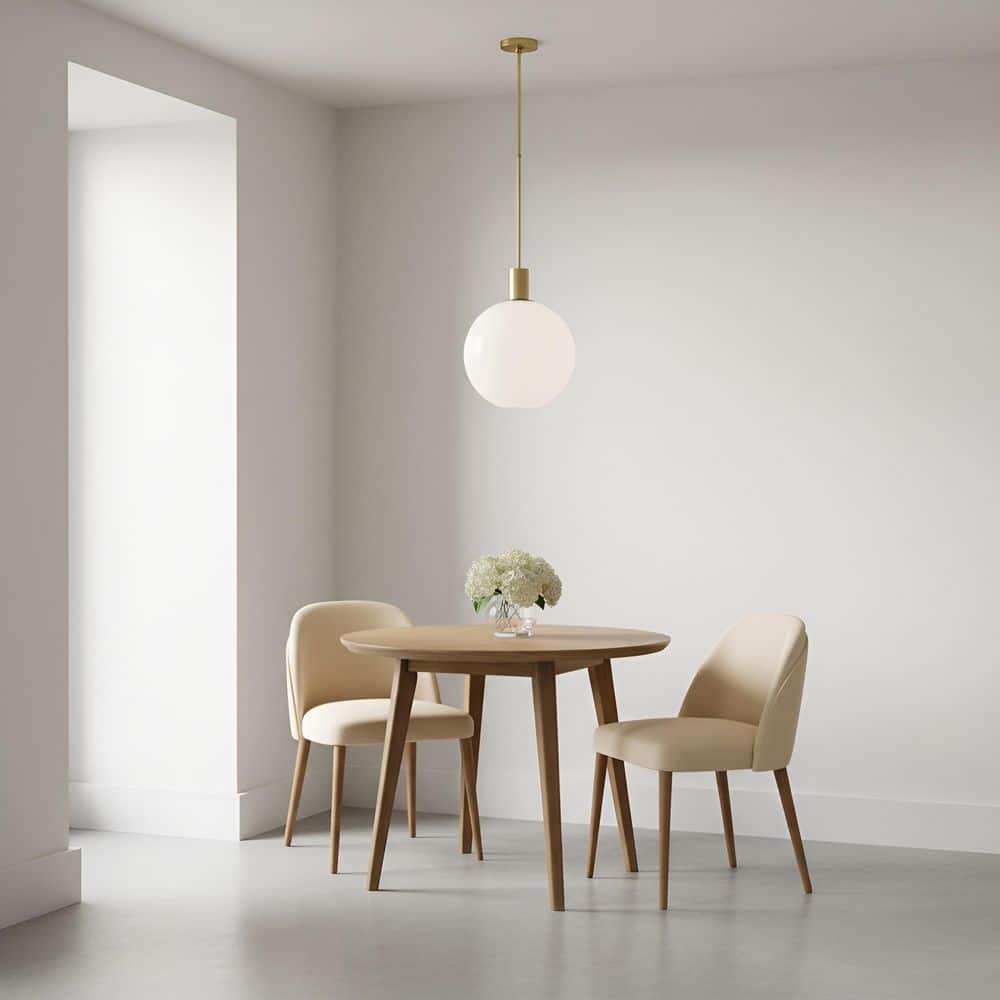 Colewood 15.5 in. W x 19.25 in. H 1-Light Satin Brass Modern Pendant Light with Milk Glass Shade No Bulb Included price history on PriceWatchPro