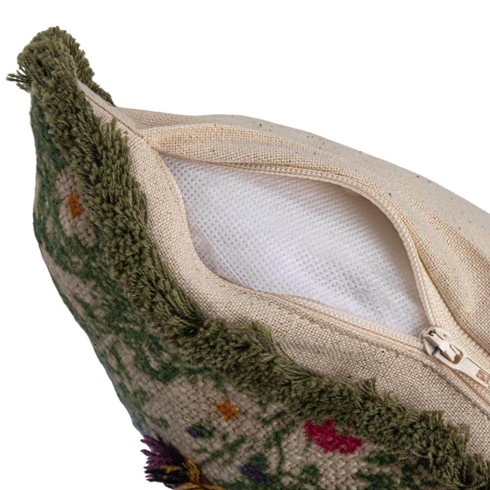 Multicolor Cotton Slub Embroidered Square Pillow